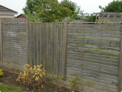 Weathered Oak slatted panels, Devon Oak slatted fence panels